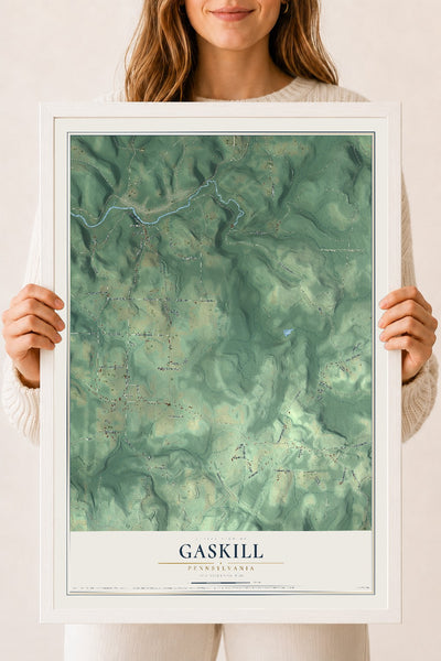 Map of Gaskill, Pennsylvania, 18 x 24 inch print in a white wood frame