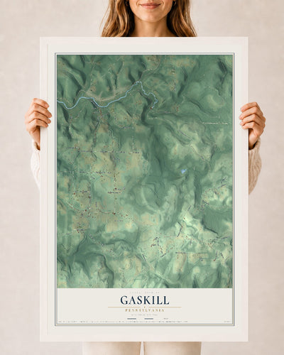 Map of Gaskill, Pennsylvania, 24 x 36 inch print in a white wood frame