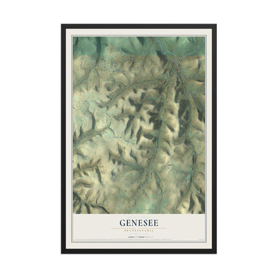 Map of Genesee, Pennsylvania, 12 x 18 inch print in a black wood frame