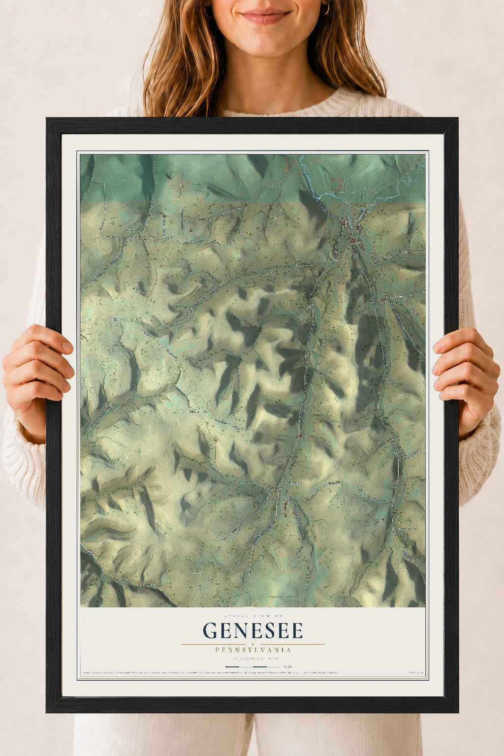 Map of Genesee, Pennsylvania, 18 x 24 inch print in a black wood frame