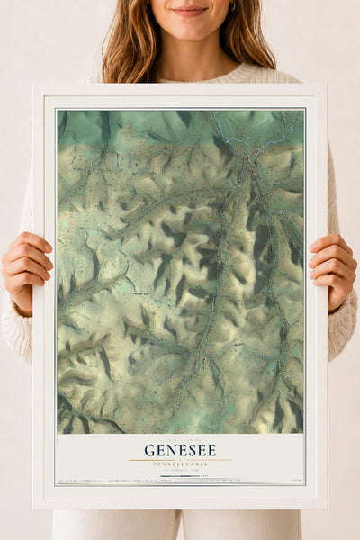 Map of Genesee, Pennsylvania, 18 x 24 inch print in a white wood frame