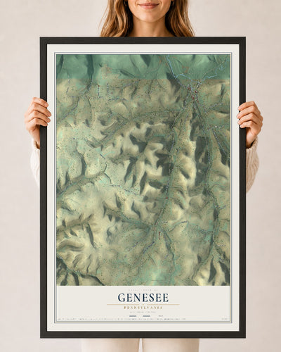 Map of Genesee, Pennsylvania, 24 x 36 inch print in a black wood frame
