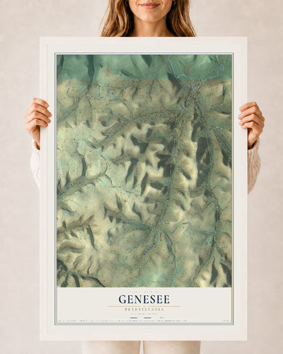 Map of Genesee, Pennsylvania, 24 x 36 inch print in a white wood frame