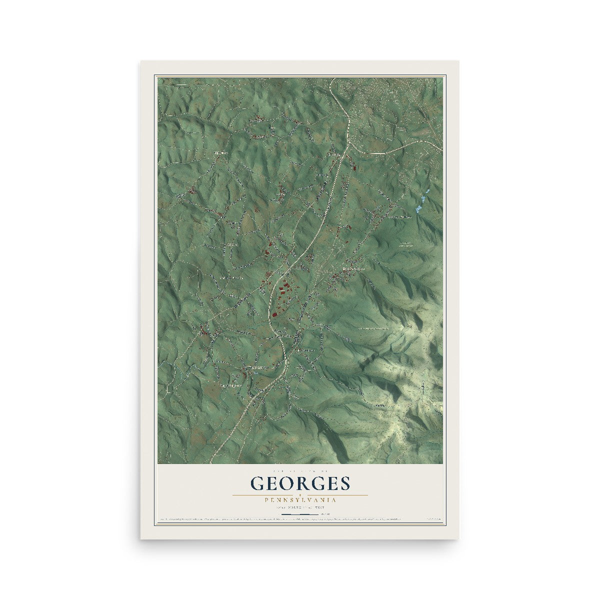 Map of Georges, Pennsylvania, 12 x 18 inch unframed archival matte print