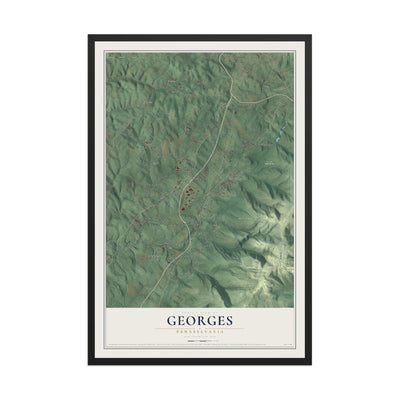 Map of Georges, Pennsylvania, 12 x 18 inch print in a black wood frame