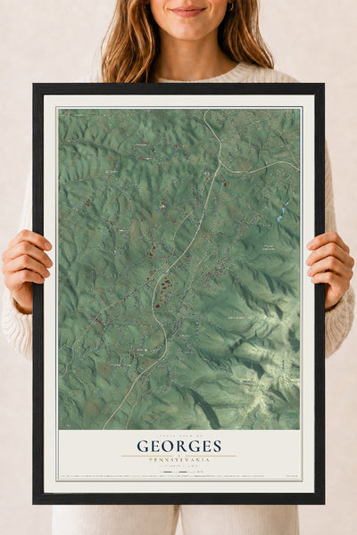 Map of Georges, Pennsylvania, 18 x 24 inch print in a black wood frame