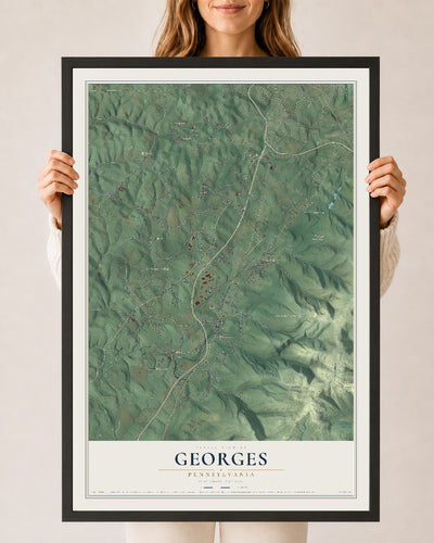 Map of Georges, Pennsylvania, 24 x 36 inch print in a black wood frame