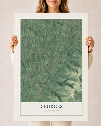 Map of Georges, Pennsylvania, 24 x 36 inch print in a white wood frame