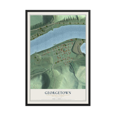 Map of Georgetown, Pennsylvania, 12 x 18 inch print in a black wood frame