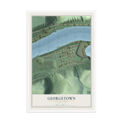 Map of Georgetown, Pennsylvania, 12 x 18 inch print in a white wood frame