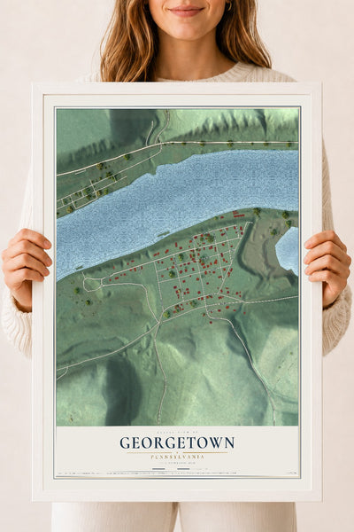Map of Georgetown, Pennsylvania, 18 x 24 inch print in a white wood frame