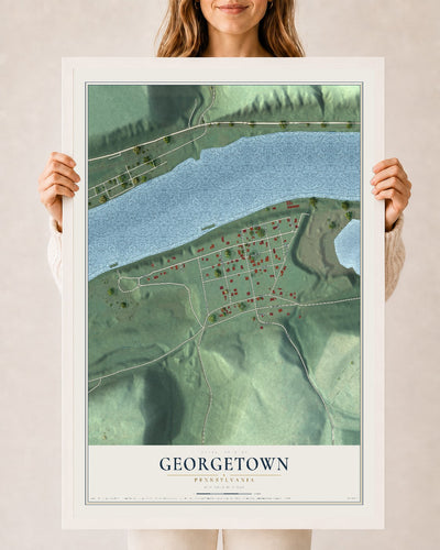 Map of Georgetown, Pennsylvania, 24 x 36 inch print in a white wood frame