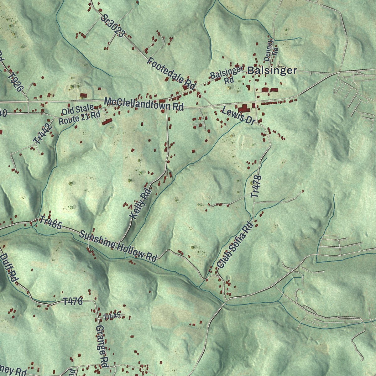 Second close-up of the map of German, Pennsylvania print showing more streets and buildings