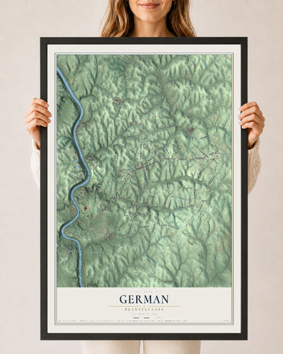Map of German, Pennsylvania, 24 x 36 inch print in a black wood frame