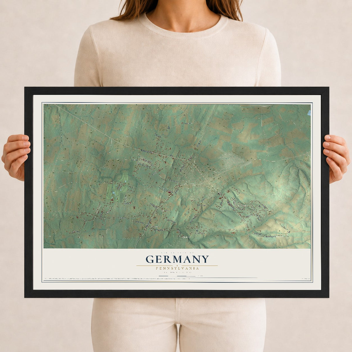 Map of Germany, Pennsylvania, 12 x 18 inch print in a black wood frame