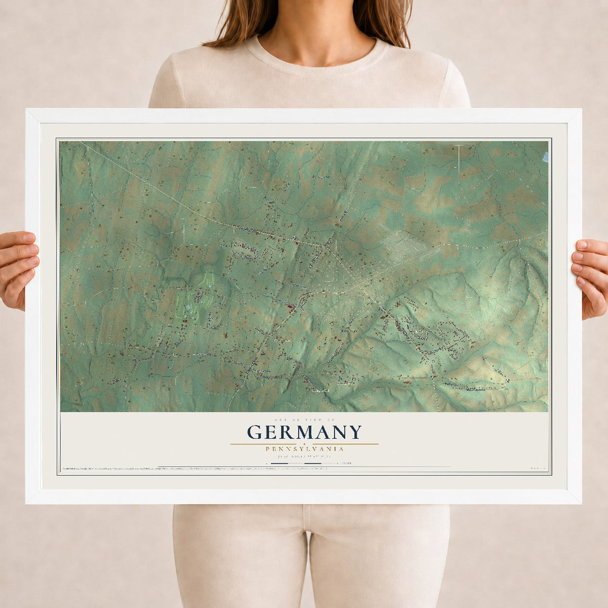 Map of Germany, Pennsylvania, 18 x 24 inch print in a white wood frame