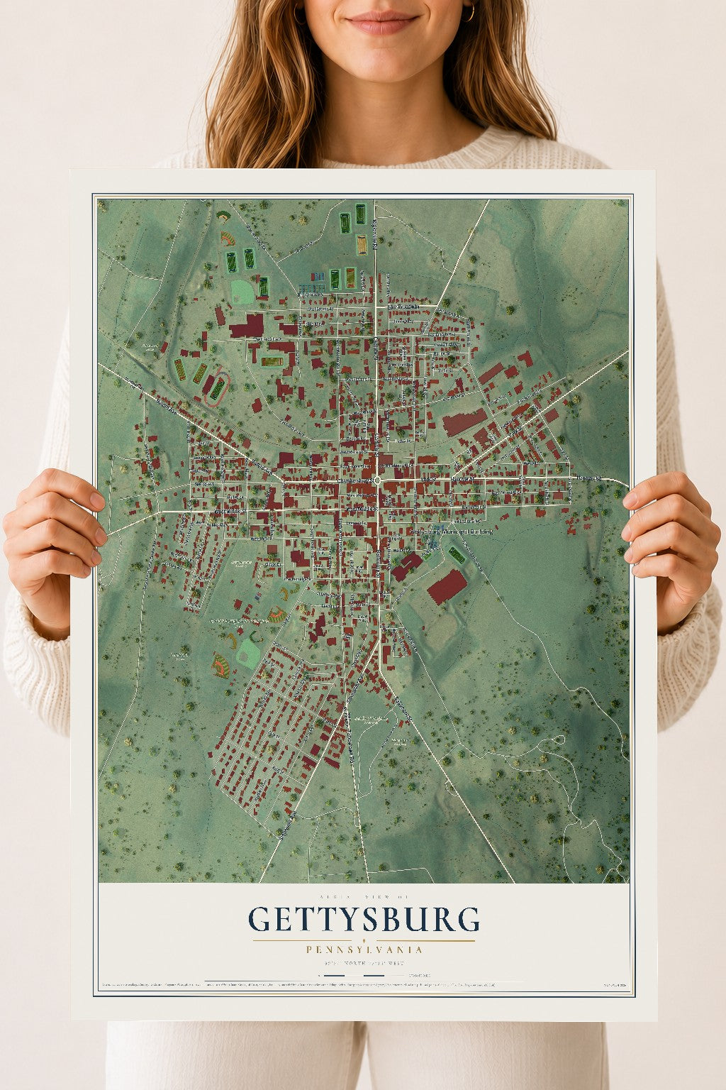 Map of Gettysburg, Pennsylvania, 18 x 24 inch unframed archival matte print