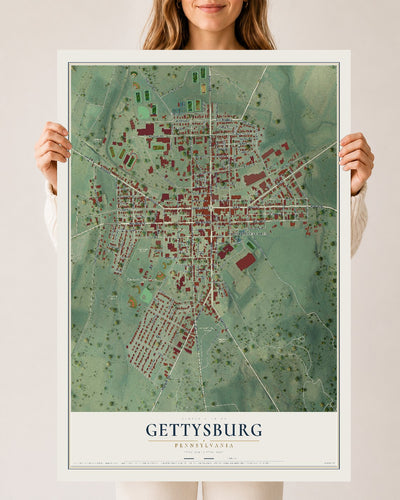 Map of Gettysburg, Pennsylvania, 24 x 36 inch unframed archival matte print