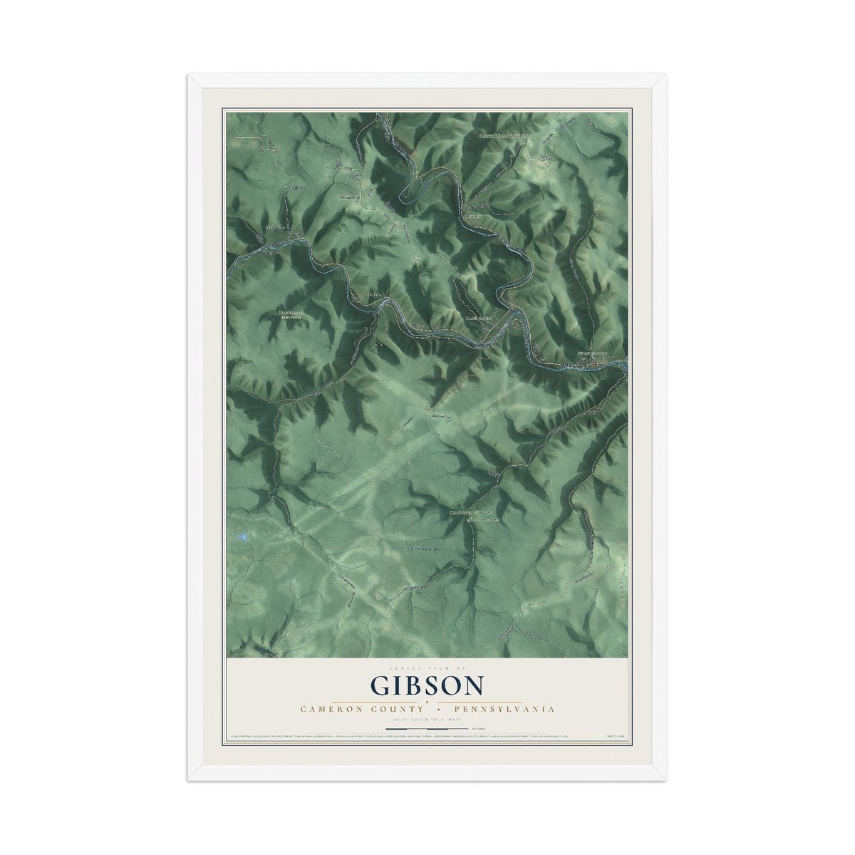 Map of Gibson, Cameron County, Pennsylvania, 12 x 18 inch print in a white wood frame