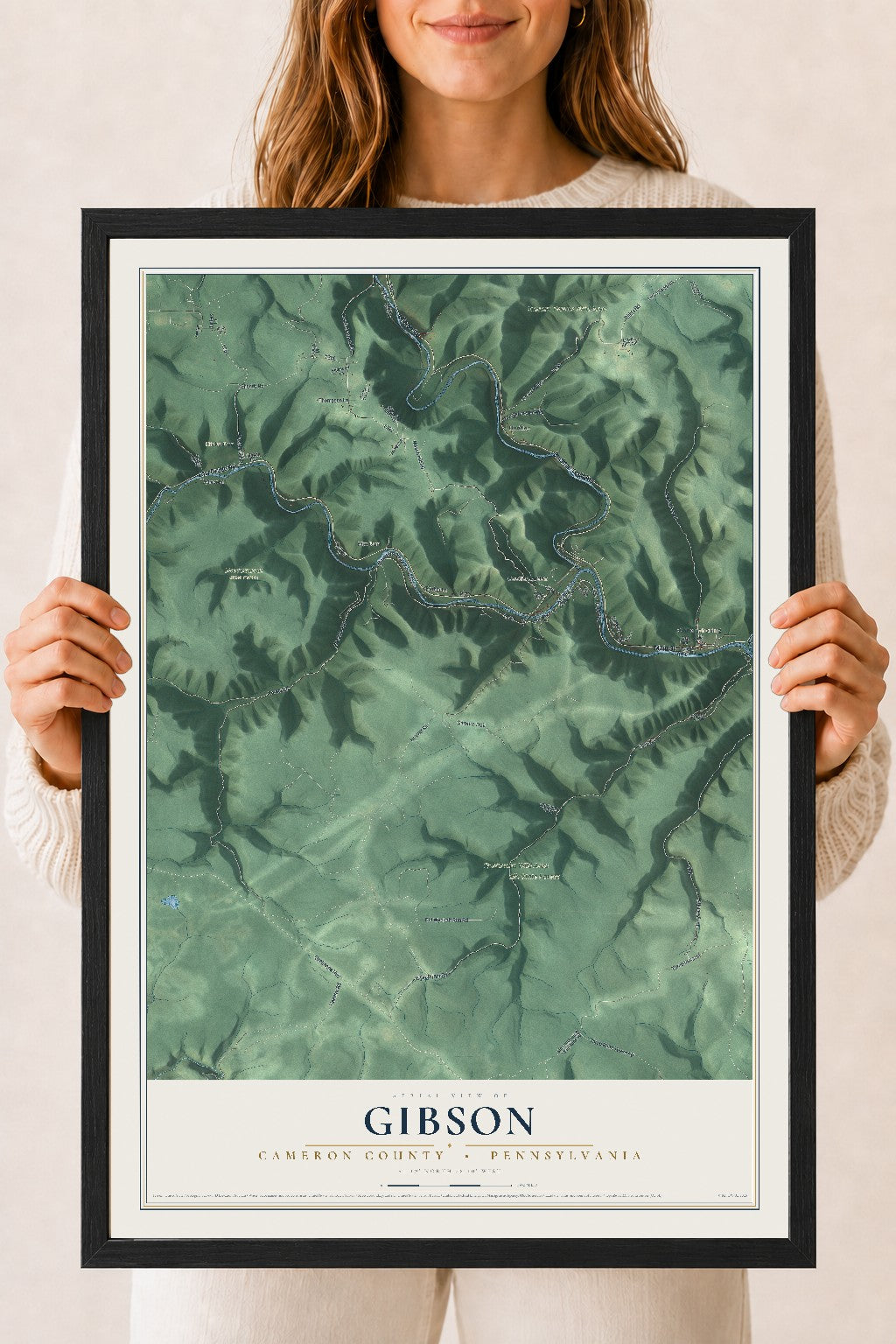 Map of Gibson, Cameron County, Pennsylvania, 18 x 24 inch print in a black wood frame