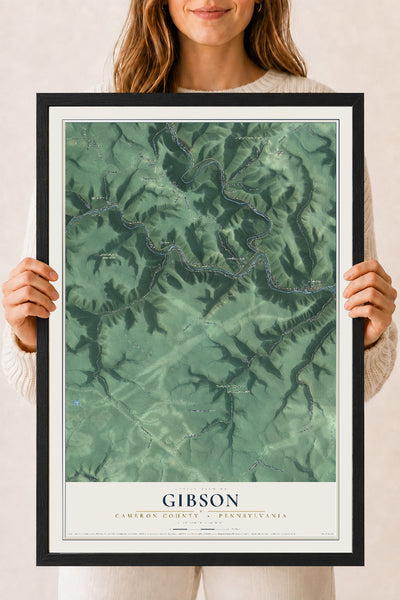 Map of Gibson, Cameron County, Pennsylvania, 18 x 24 inch print in a black wood frame