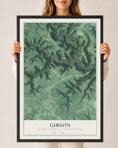 Map of Gibson, Cameron County, Pennsylvania, 24 x 36 inch print in a black wood frame