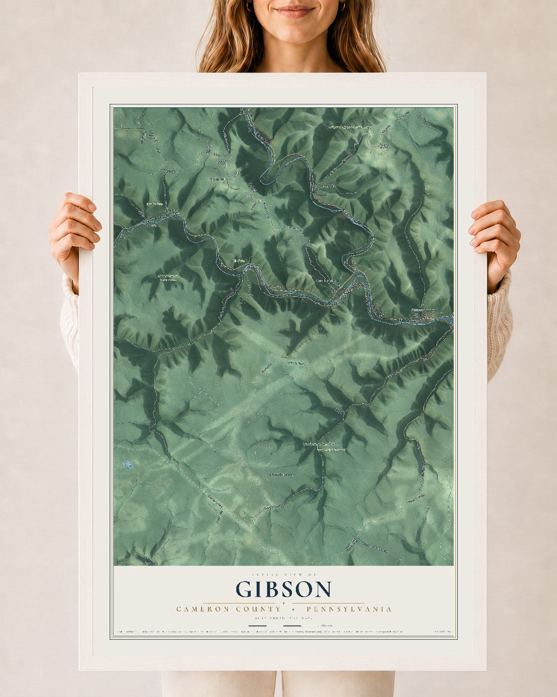 Map of Gibson, Cameron County, Pennsylvania, 24 x 36 inch print in a white wood frame