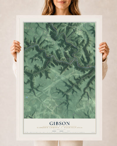 Map of Gibson, Cameron County, Pennsylvania, 24 x 36 inch print in a white wood frame
