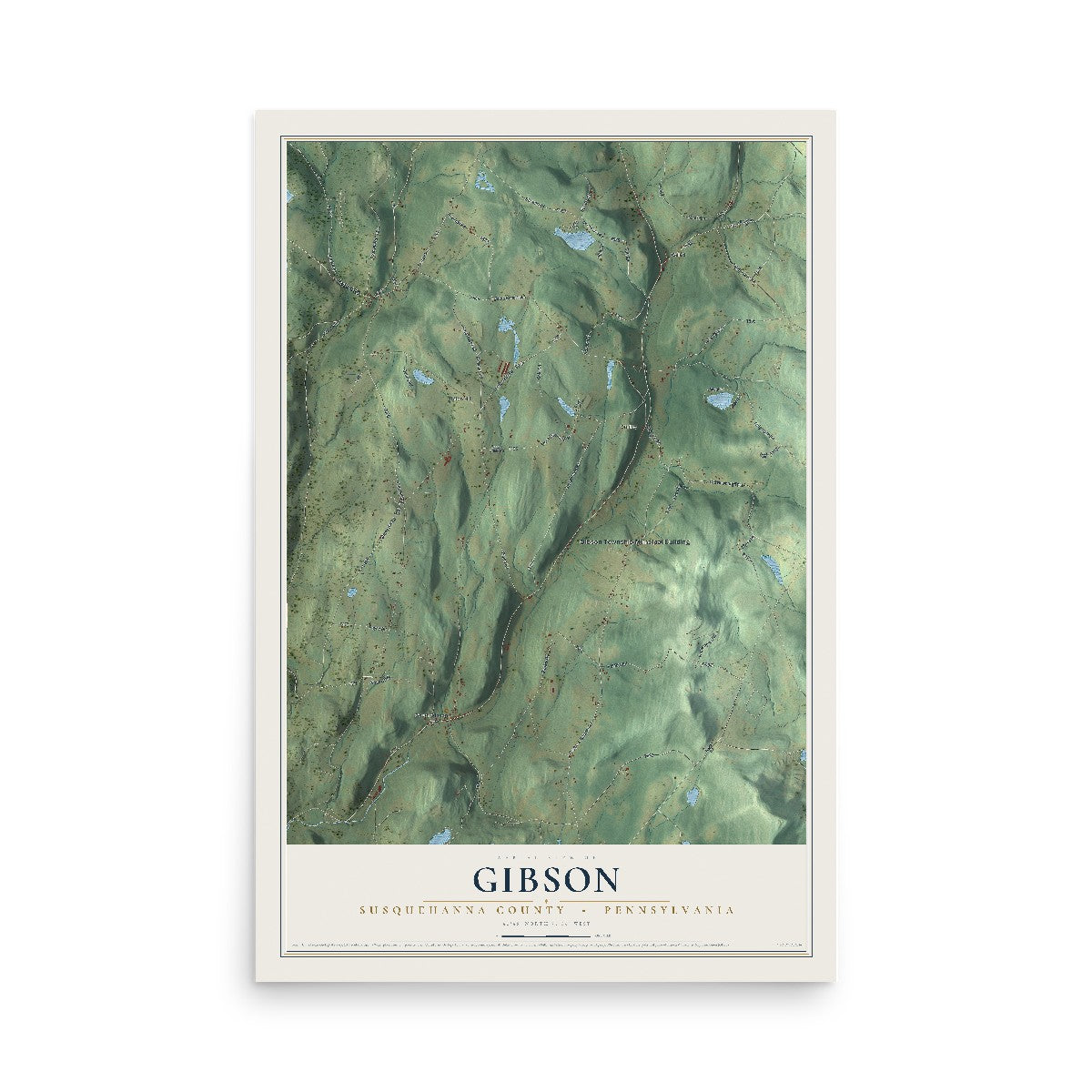 Map of Gibson, Susquehanna County, Pennsylvania, 12 x 18 inch unframed archival matte print