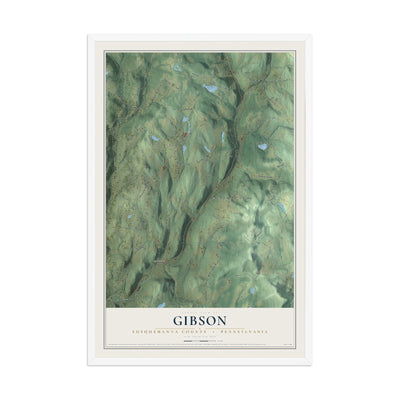 Map of Gibson, Susquehanna County, Pennsylvania, 12 x 18 inch print in a white wood frame