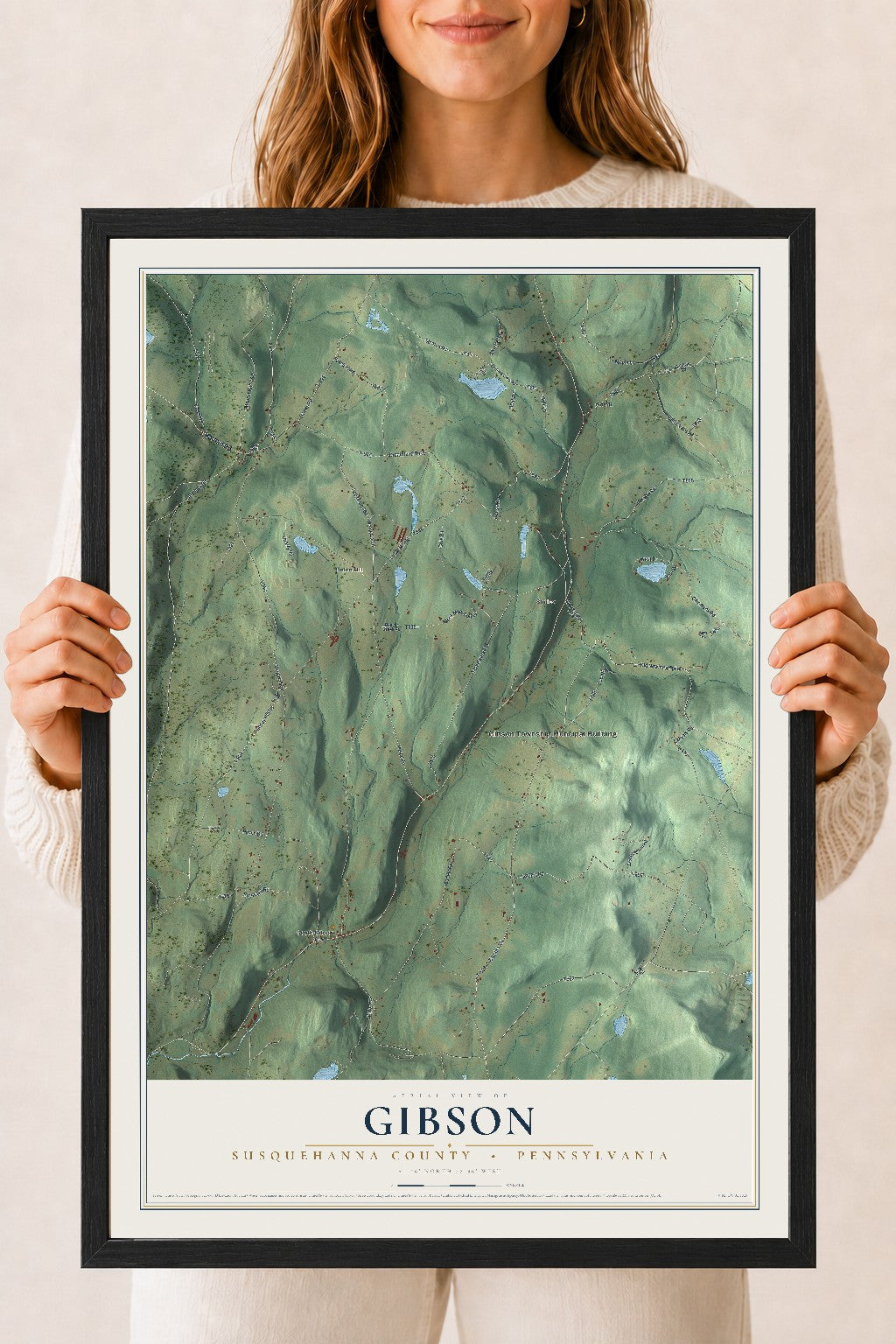 Map of Gibson, Susquehanna County, Pennsylvania, 18 x 24 inch print in a black wood frame