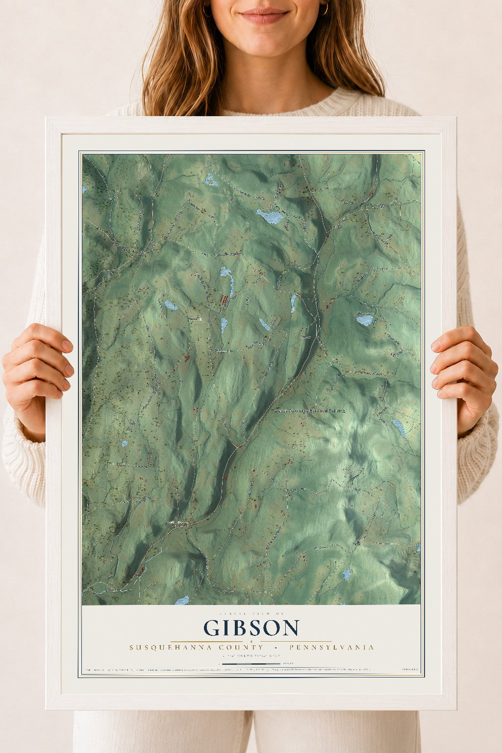 Map of Gibson, Susquehanna County, Pennsylvania, 18 x 24 inch print in a white wood frame