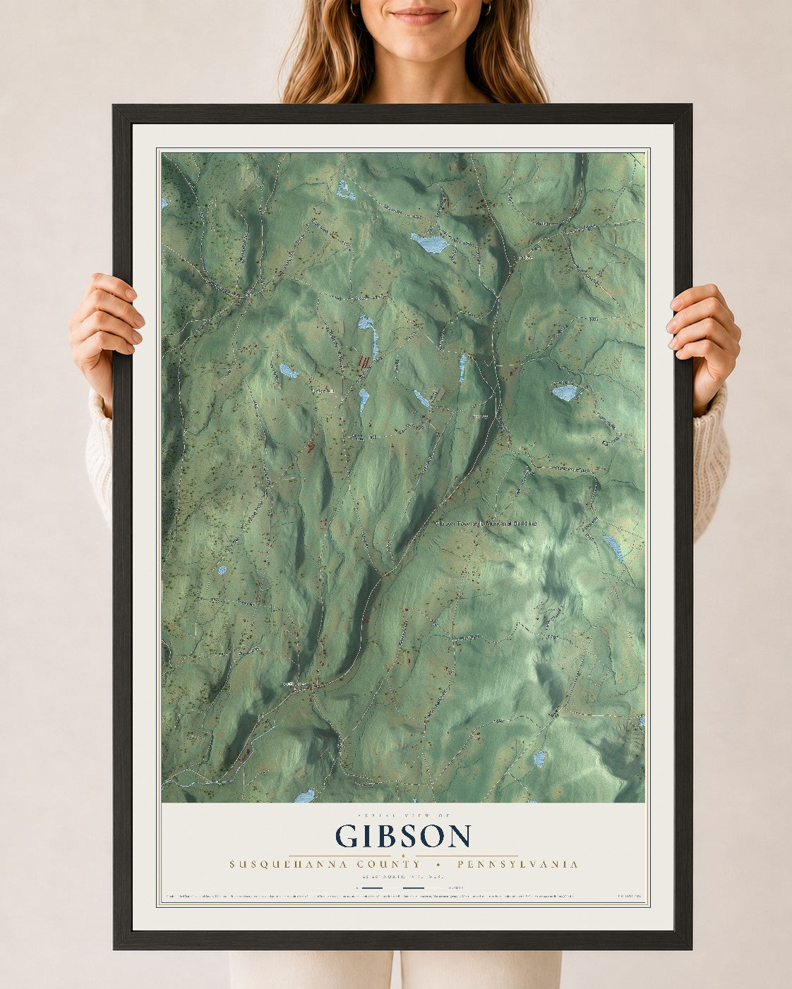 Map of Gibson, Susquehanna County, Pennsylvania, 24 x 36 inch print in a black wood frame