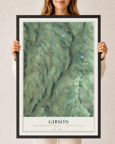Map of Gibson, Susquehanna County, Pennsylvania, 24 x 36 inch print in a black wood frame