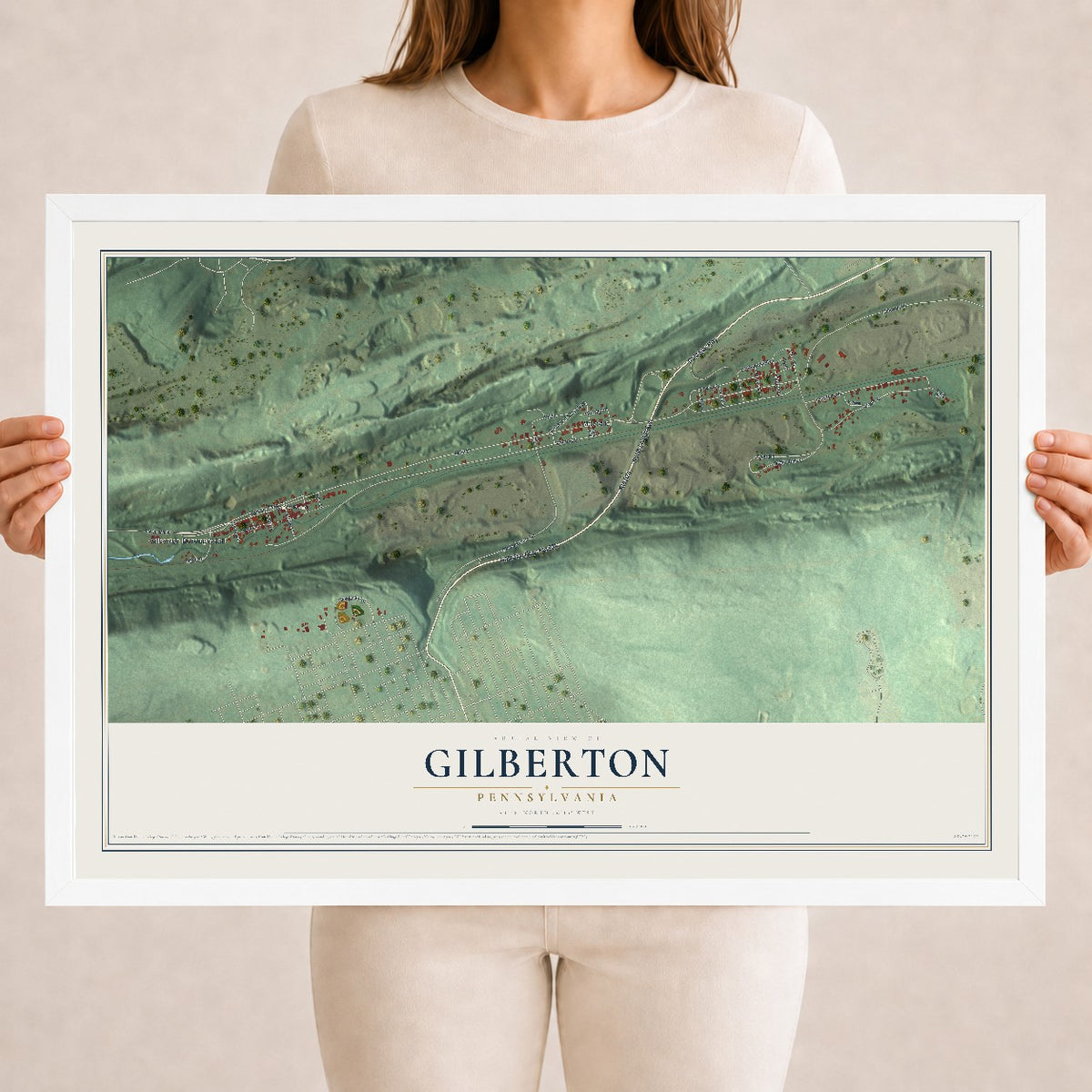 Map of Gilberton, Pennsylvania, 18 x 24 inch print in a white wood frame