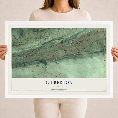 Map of Gilberton, Pennsylvania, 18 x 24 inch print in a white wood frame