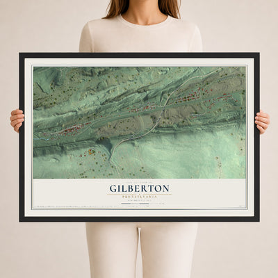 Map of Gilberton, Pennsylvania, 24 x 36 inch print in a black wood frame