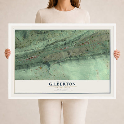 Map of Gilberton, Pennsylvania, 24 x 36 inch print in a white wood frame