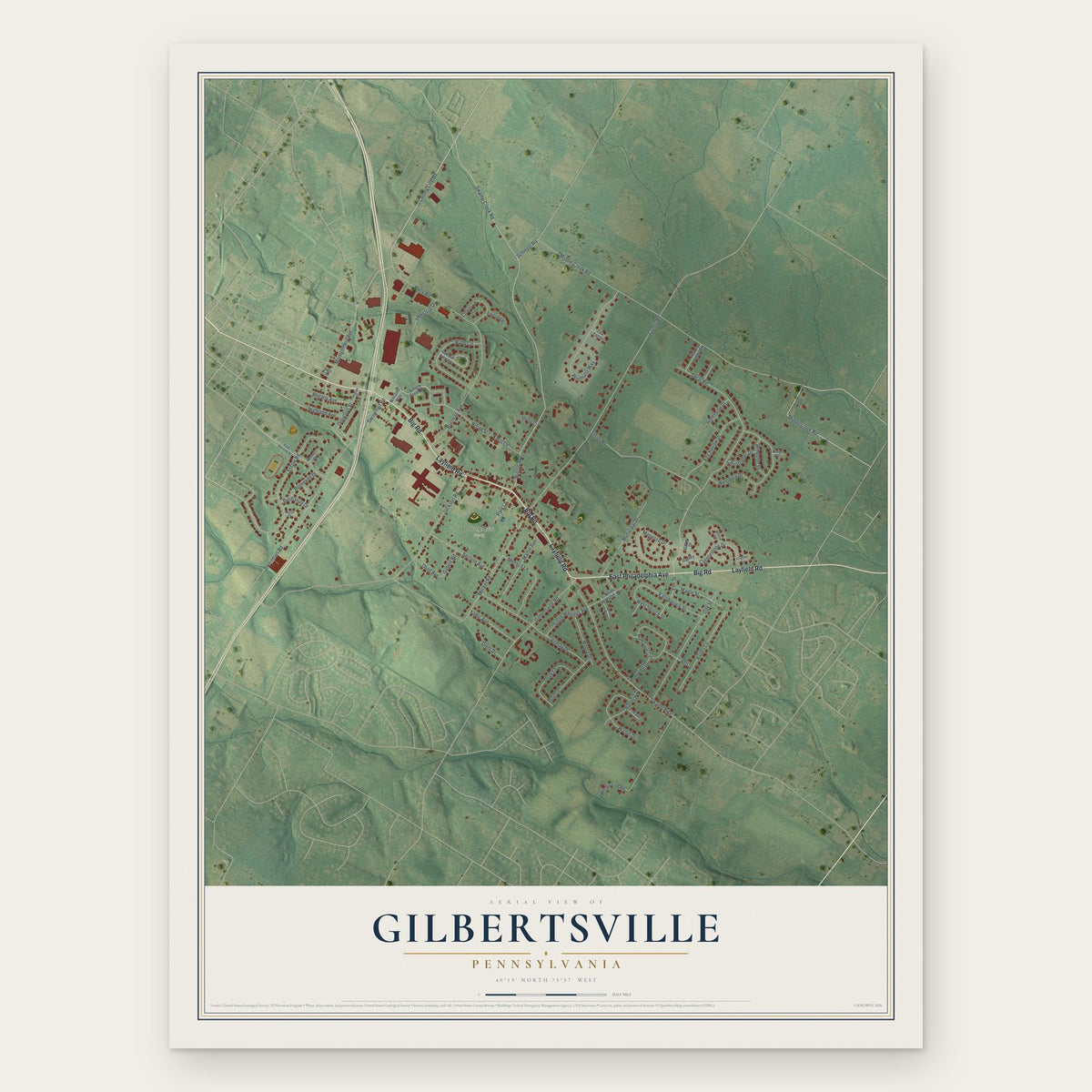 Gilbertsville, Pennsylvania map print, the full design