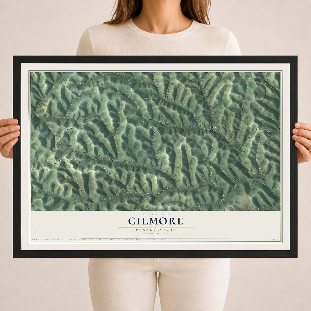 Map of Gilmore, Pennsylvania, 18 x 24 inch print in a black wood frame