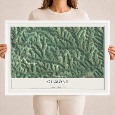 Map of Gilmore, Pennsylvania, 18 x 24 inch print in a white wood frame