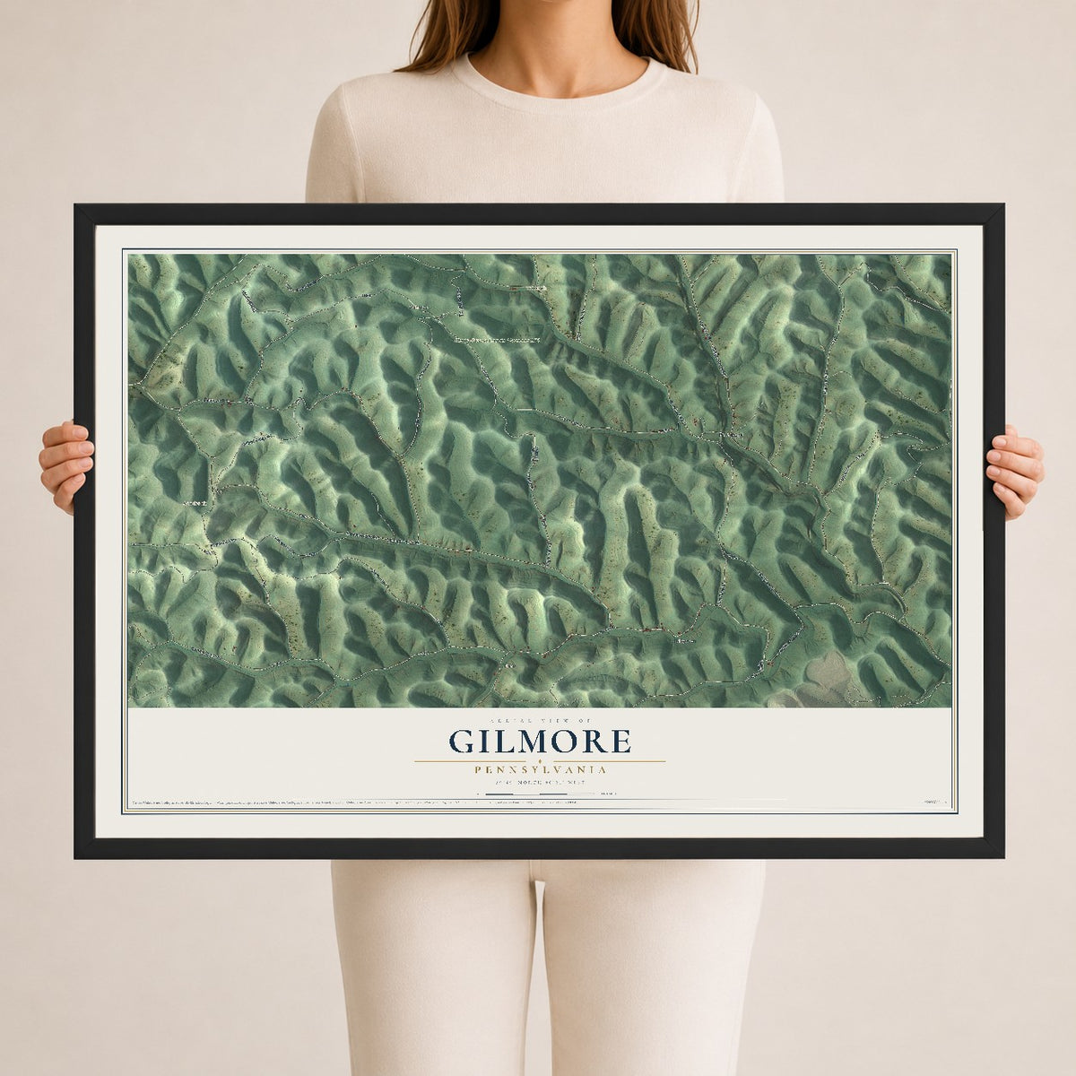 Map of Gilmore, Pennsylvania, 24 x 36 inch print in a black wood frame