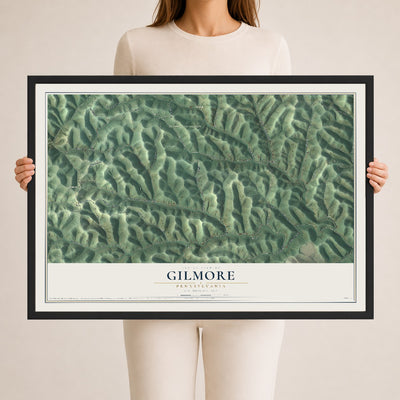 Map of Gilmore, Pennsylvania, 24 x 36 inch print in a black wood frame
