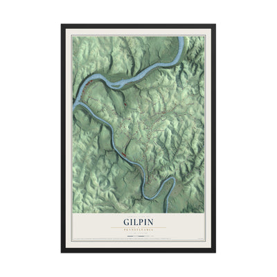 Map of Gilpin, Pennsylvania, 12 x 18 inch print in a black wood frame