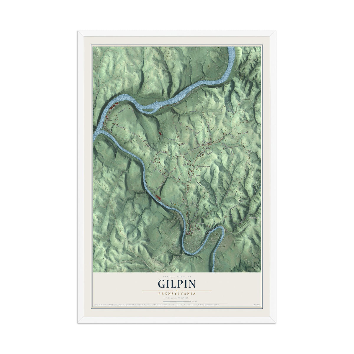 Map of Gilpin, Pennsylvania, 12 x 18 inch print in a white wood frame