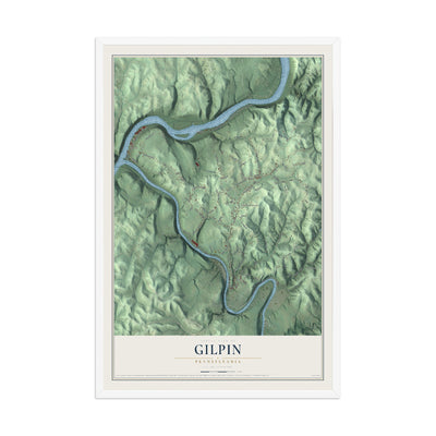 Map of Gilpin, Pennsylvania, 12 x 18 inch print in a white wood frame