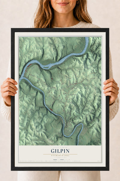 Map of Gilpin, Pennsylvania, 18 x 24 inch print in a black wood frame
