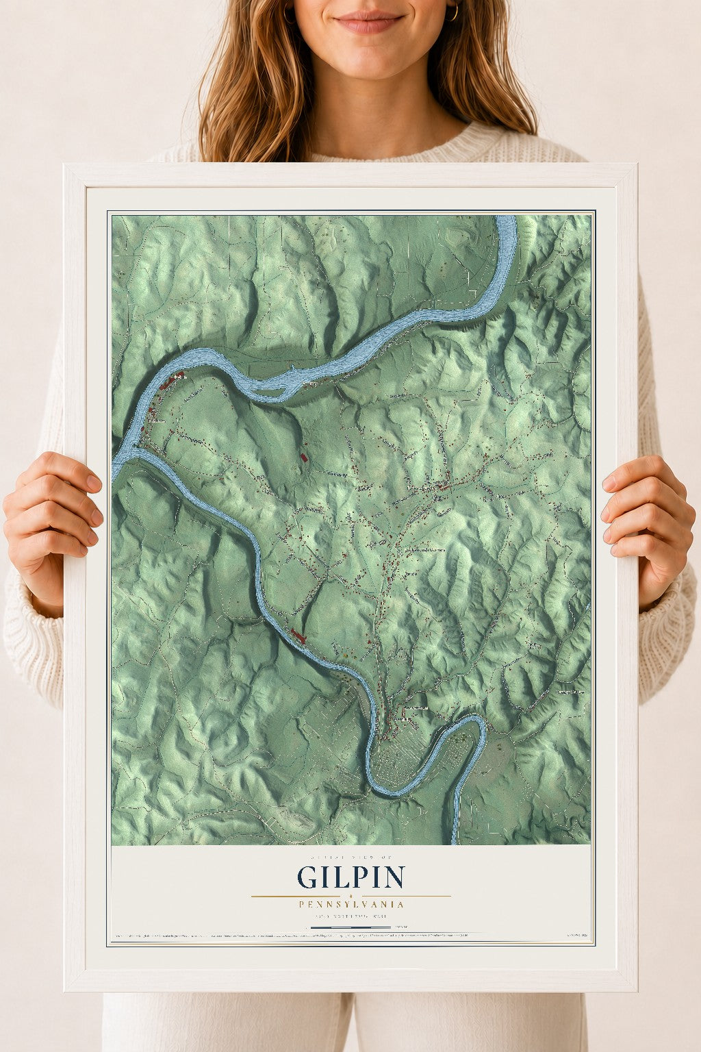 Map of Gilpin, Pennsylvania, 18 x 24 inch print in a white wood frame