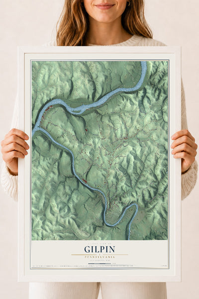 Map of Gilpin, Pennsylvania, 18 x 24 inch print in a white wood frame