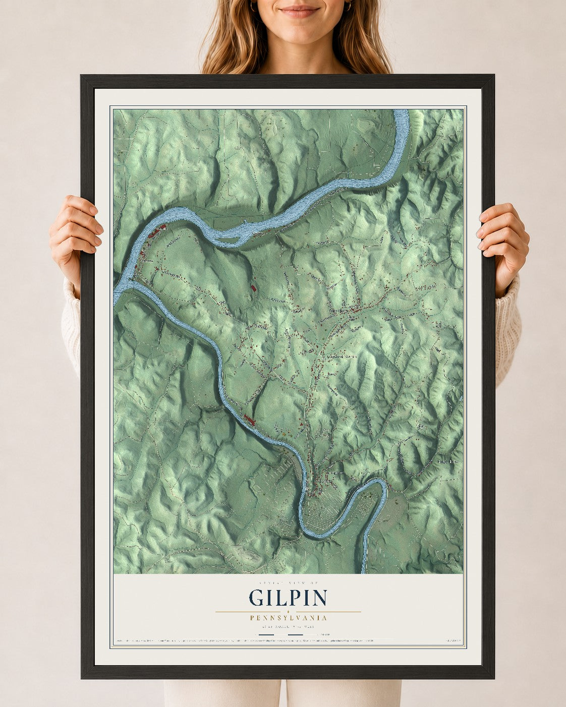 Map of Gilpin, Pennsylvania, 24 x 36 inch print in a black wood frame